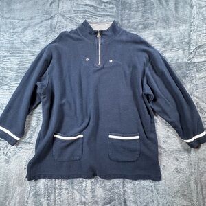 Liz Claiborne Liz&Co Navy Quarter Zip Sweater Size L Nautical Pocket Cotton